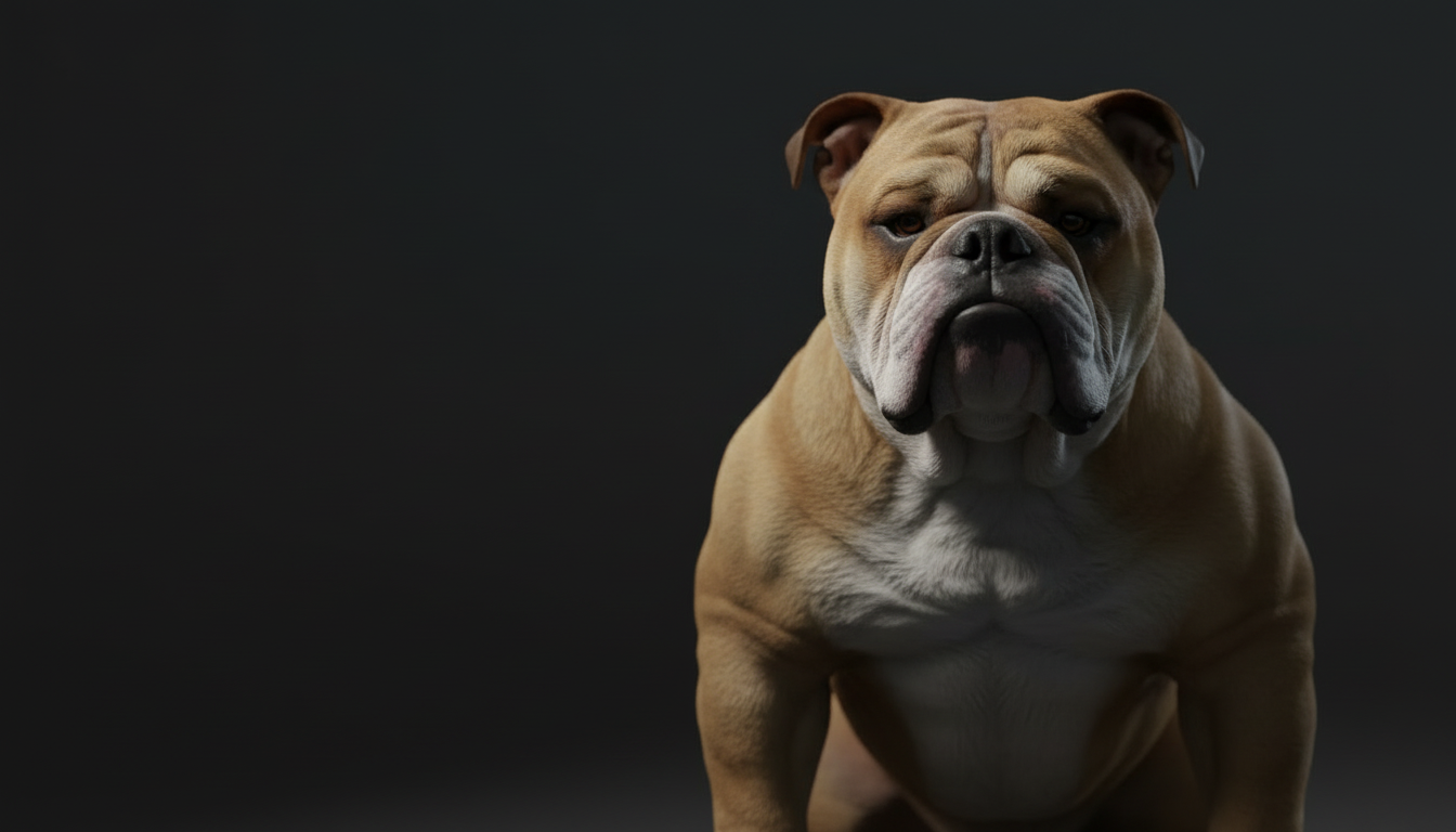 close-up of a strong bulldog, dramatic lighting, no text